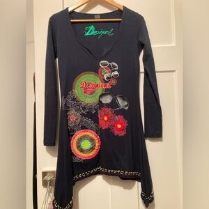 DESIGUAL Asymetrical Long Sleeve Tunic Shirt Sz. M